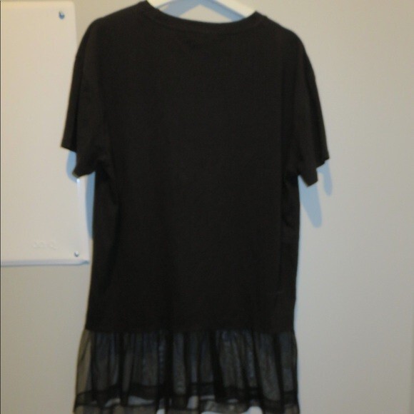 French Connection Tunic Top Black Mesh Hem Short Sleeve Small Oversized Goth - Picture 5 of 5